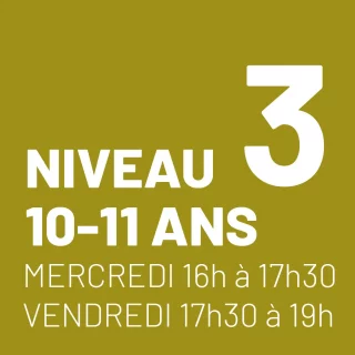 Niveau 3 - 10 et 11 ans - Mercredi 16h-17h30 et vendredi 17h30-19h