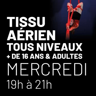 Atelier tissu aérien adultes - Tous niveaux - Mercredi 19h à 21h
