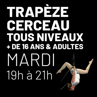 Atelier trapèze et cerceau aériens adultes - Tous niveaux - Mardi 19h à 21h